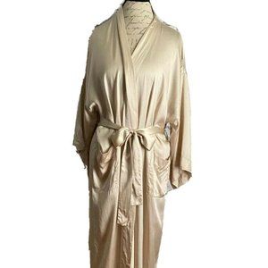 Imode Womens Silk  Robe sz L/XL Kimono Style Beige